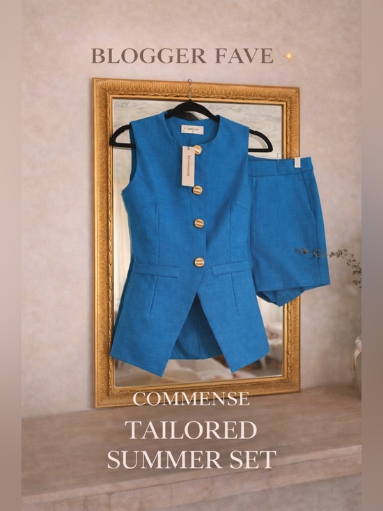 Commense Jackets & Blazers - NWT CommenSe Blue Tailored Vest & Shorts Set Chic Summer Suit Co-Ord
